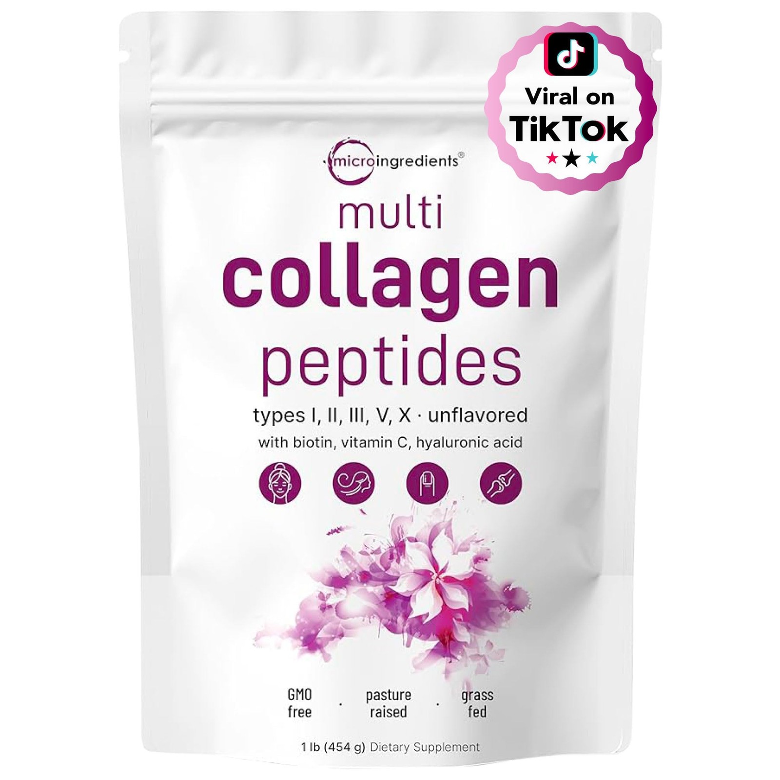 Micro Ingredients Multi Collagen Peptides Powder, 1 Pound (Pack of 1),