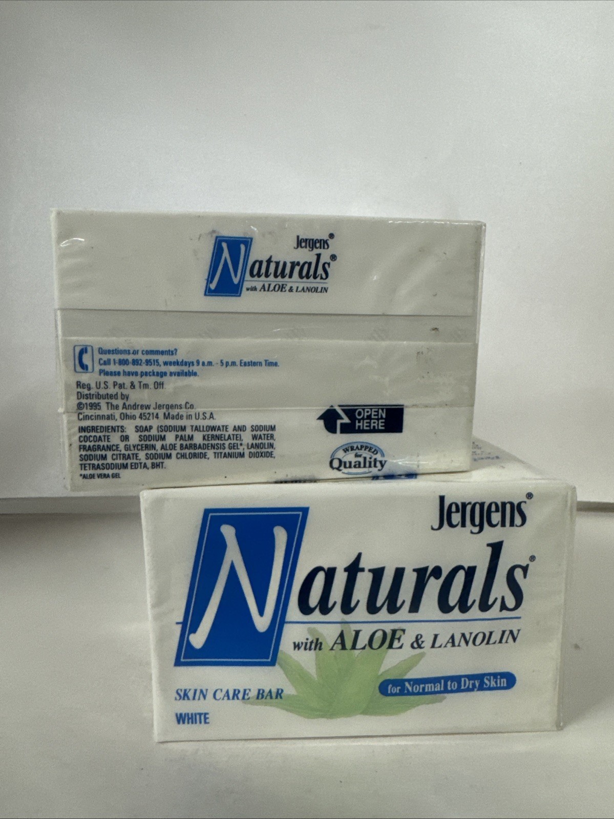 4 BARS-RARE Jergens Naturals w/Aloe & Lanolin 4.75 oz Bar Soap Skin Care