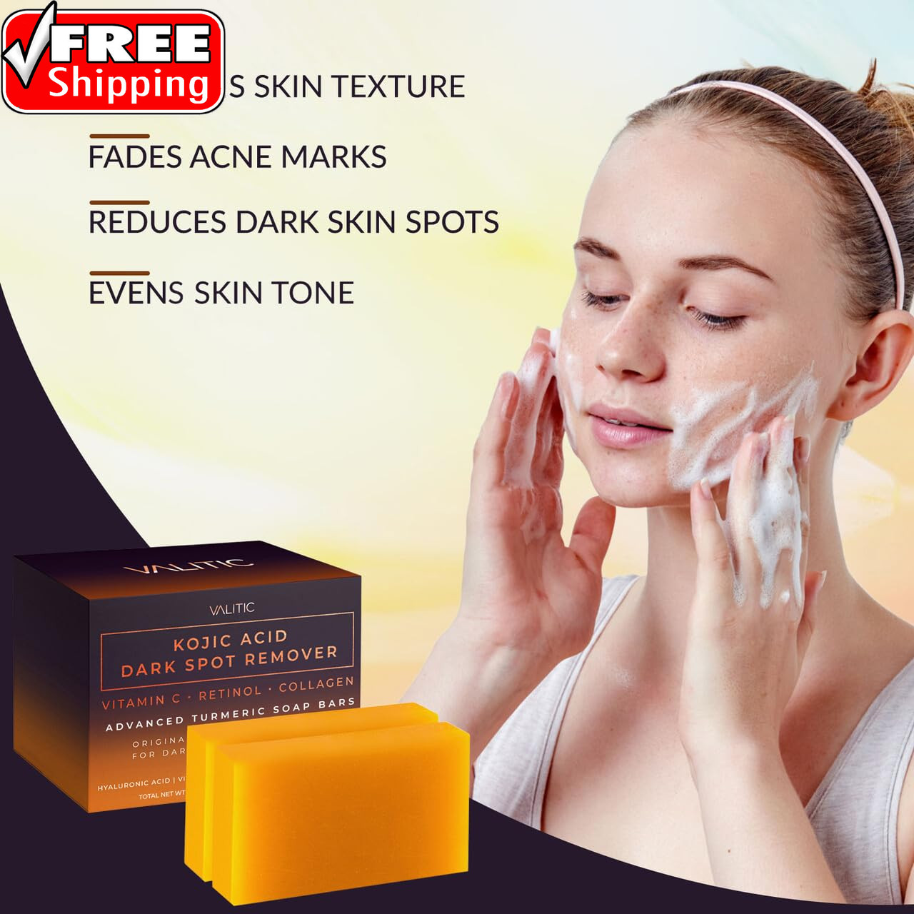 Kojic Acid Dark Spot Remover Soap Bars with Vitamin C, Retinol, Collagen, Turmer