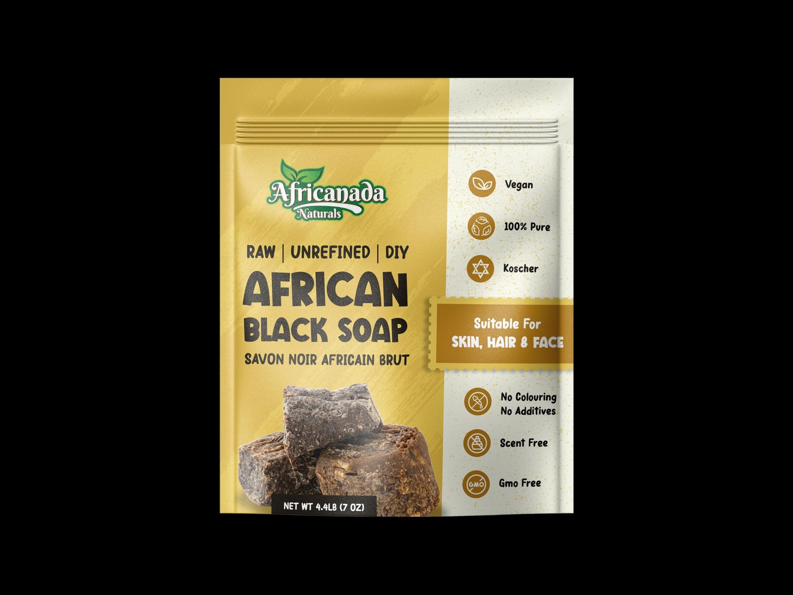 Africanada Naturals Raw Unrefined African Black Soap | Bulk 4.4 LB, 70 Oz | N…