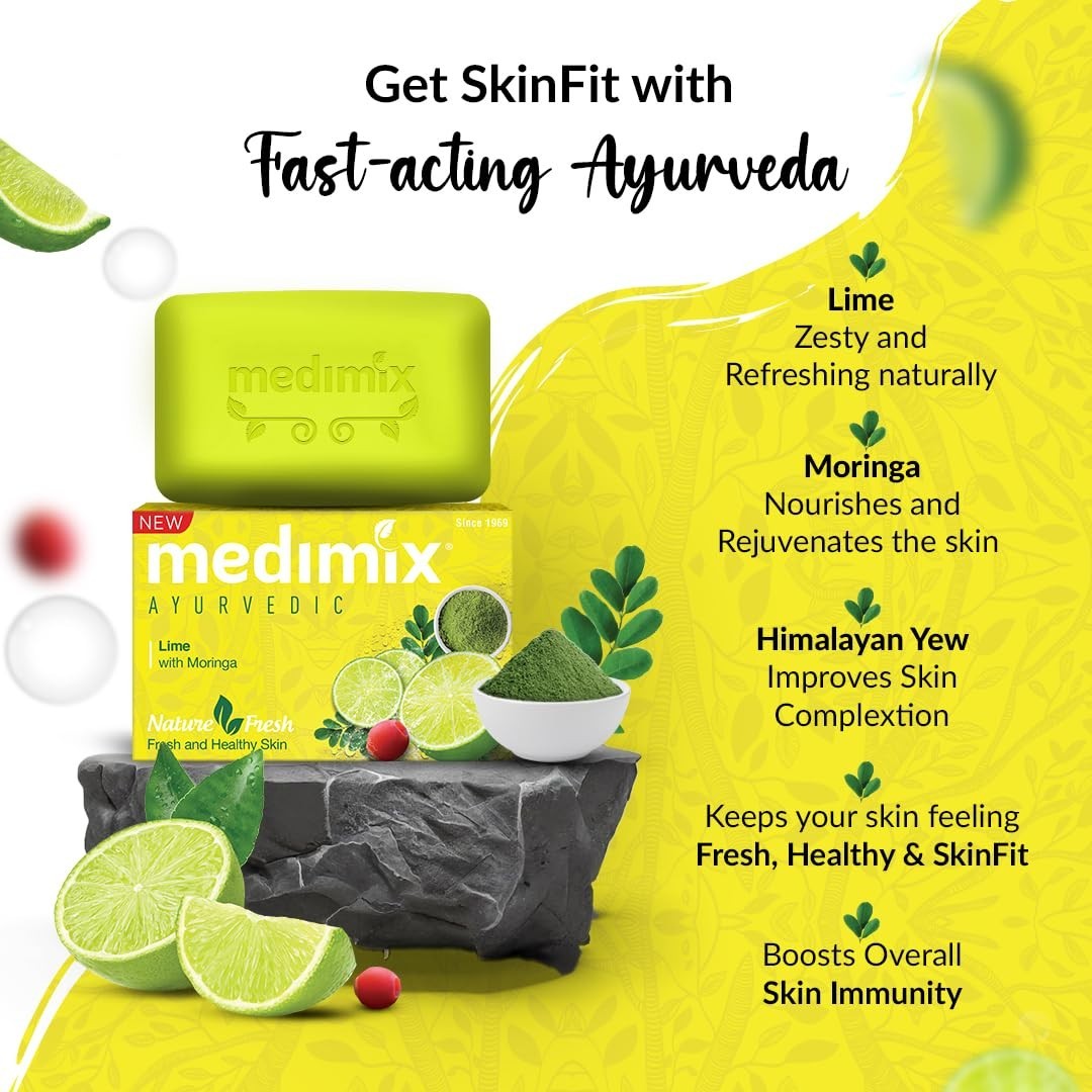 Medimix Herbal Bath Soap with Lime & Moringa | 5 x 125g | Ayurvedic Body Soap