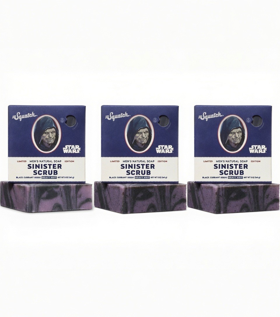 3 pack Dr. Squatch Star Wars Sinister Scrub Soap Heavy Grit Black Currant 5 oz