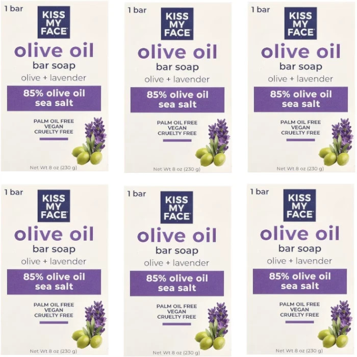 Kiss My Face Olive Oil Bar Soap Olive + Lavender 8 oz Each (Pack of 6)