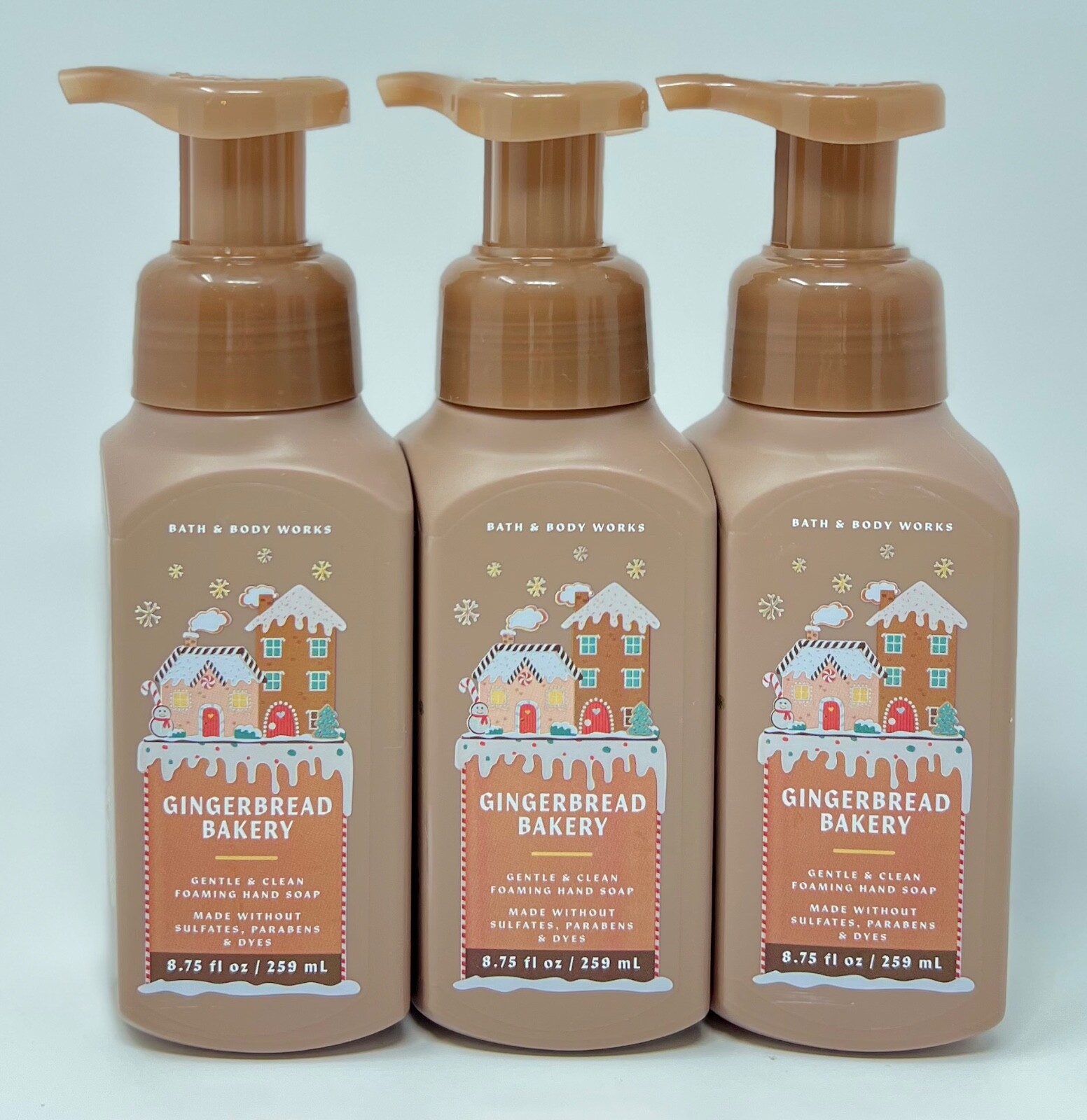 3 BATH & BODY WORKS GINGERBREAD BAKERY GENTLE CLEAN FOAMING HAND SOAP WASH PUMP