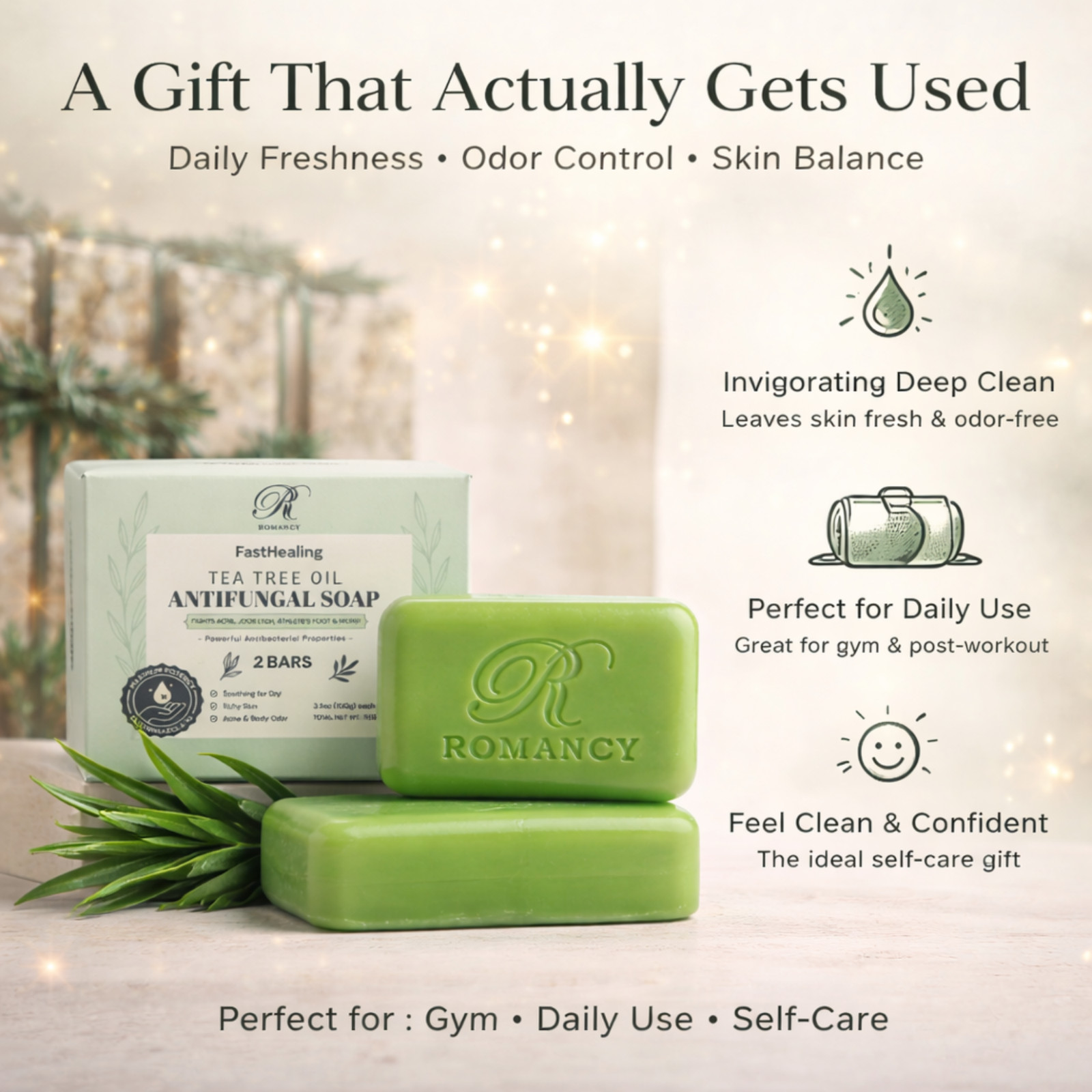 Tea Tree Soap for Body Odor Antibacterial Bar 2 Pack Acne & Sweat Cleanser