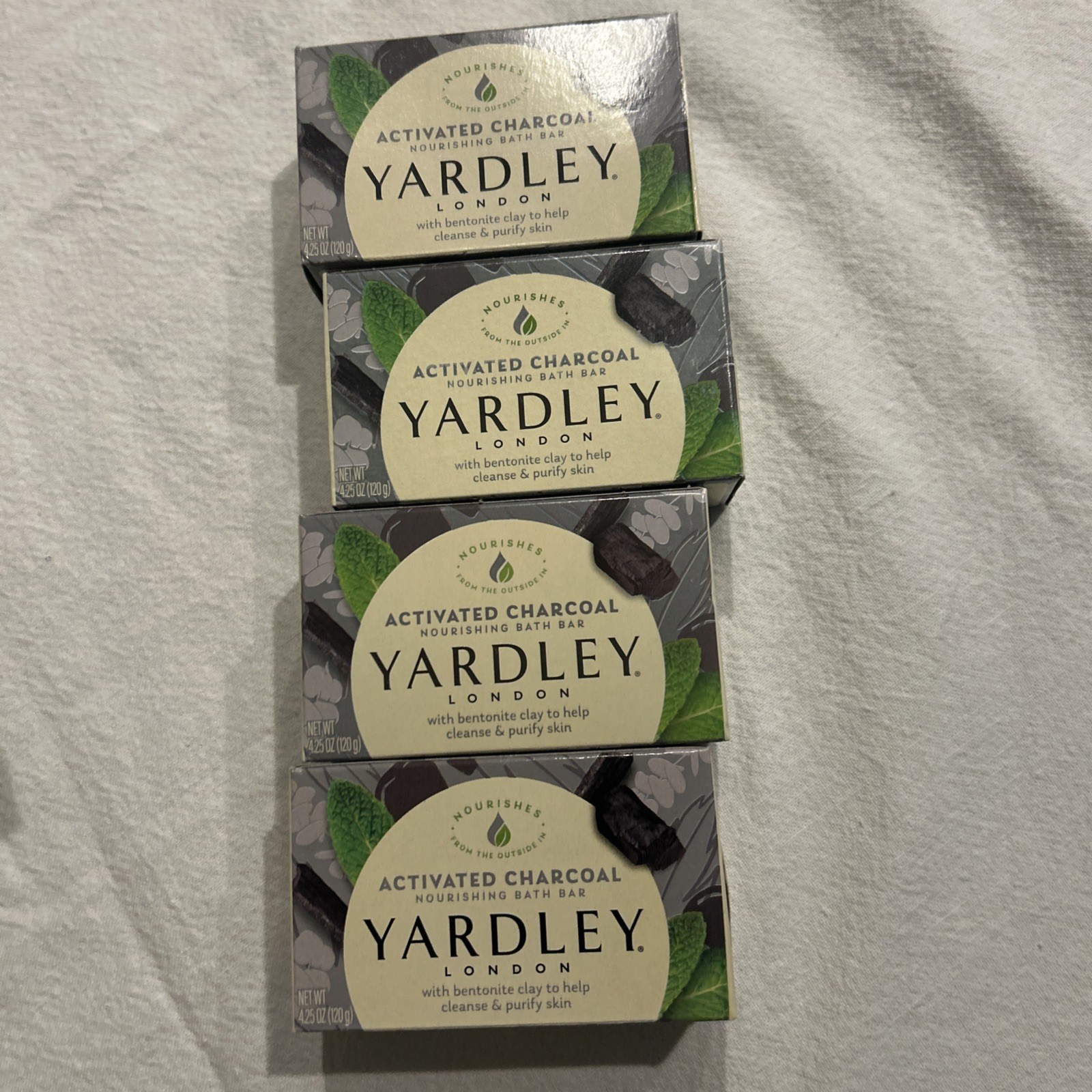 Lot of 4 Yardley London Activated Charcoal Bars Soap 4.25 oz w/ Bentonite Clay