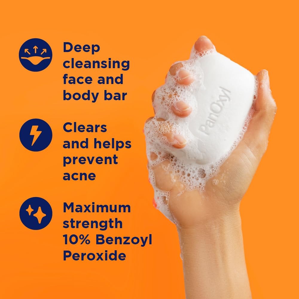 PanOxyl Acne Treatment Bar with 10% Benzoyl Peroxide, Maximum Strength Bar Soa