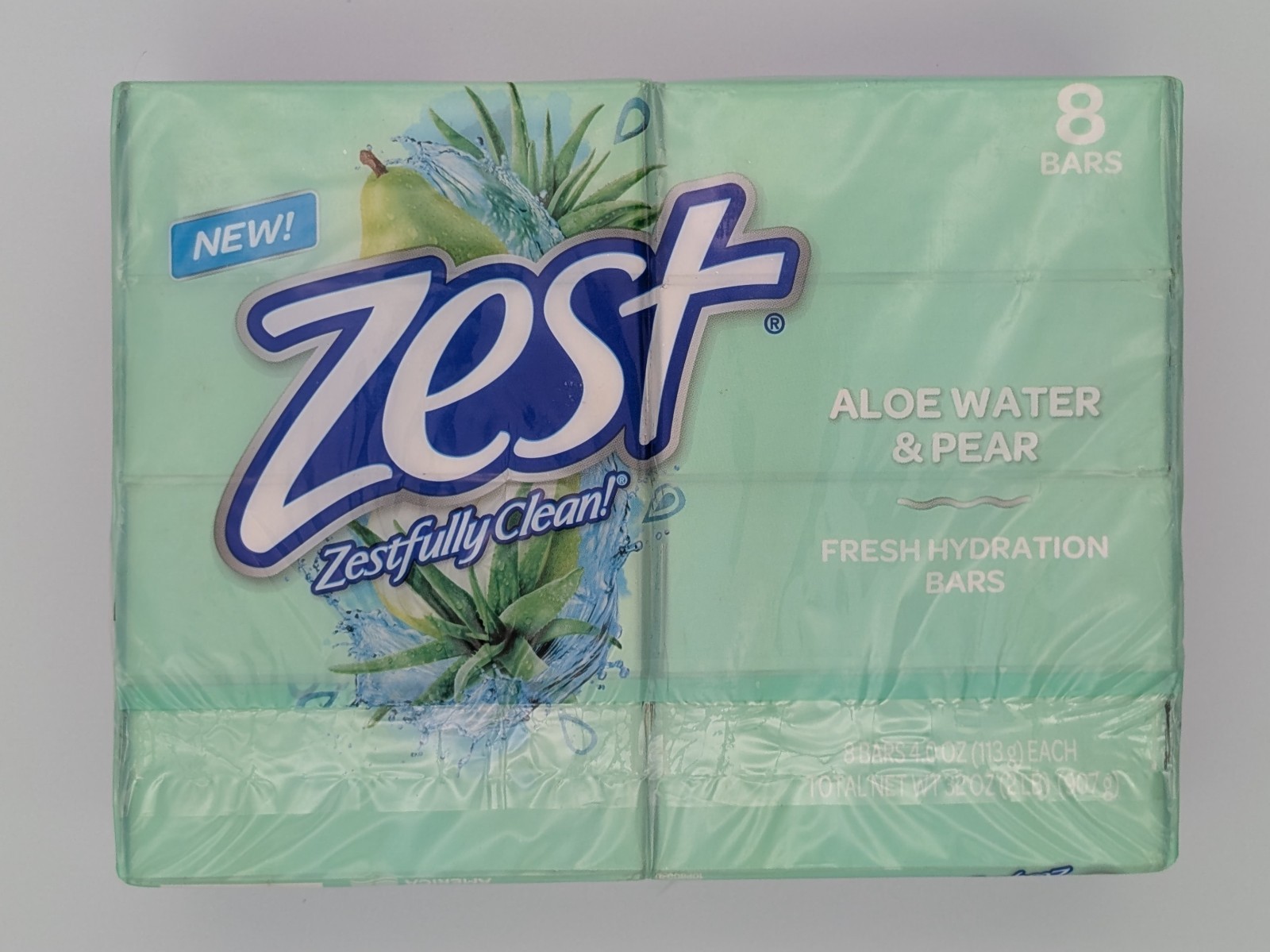 Zest Aloe Water & Pear Fresh Hydration Bar Soap 8 Pack, 5oz Bars New Sealed