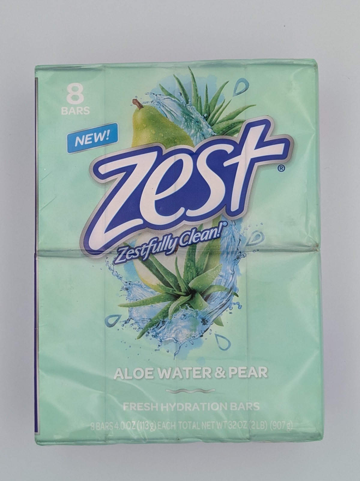 Zest Aloe Water & Pear Fresh Hydration Bar Soap 8 Pack, 5oz Bars New Sealed