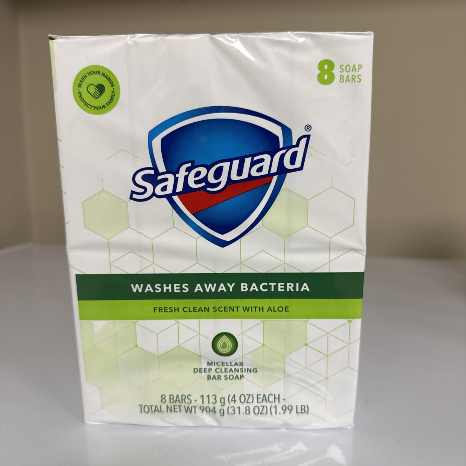 Safeguard Antibacterial Soap, White with Aloe, 4 oz bars, 8 ct