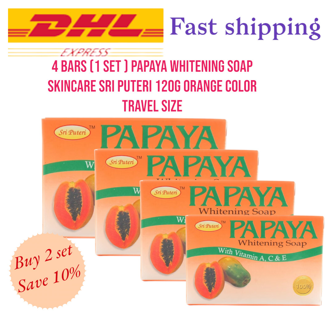 4 Bar ( 1 set) PAPAYA WHITENING SOAP skincare Sri Puteri 120g TRAVEL SIZE