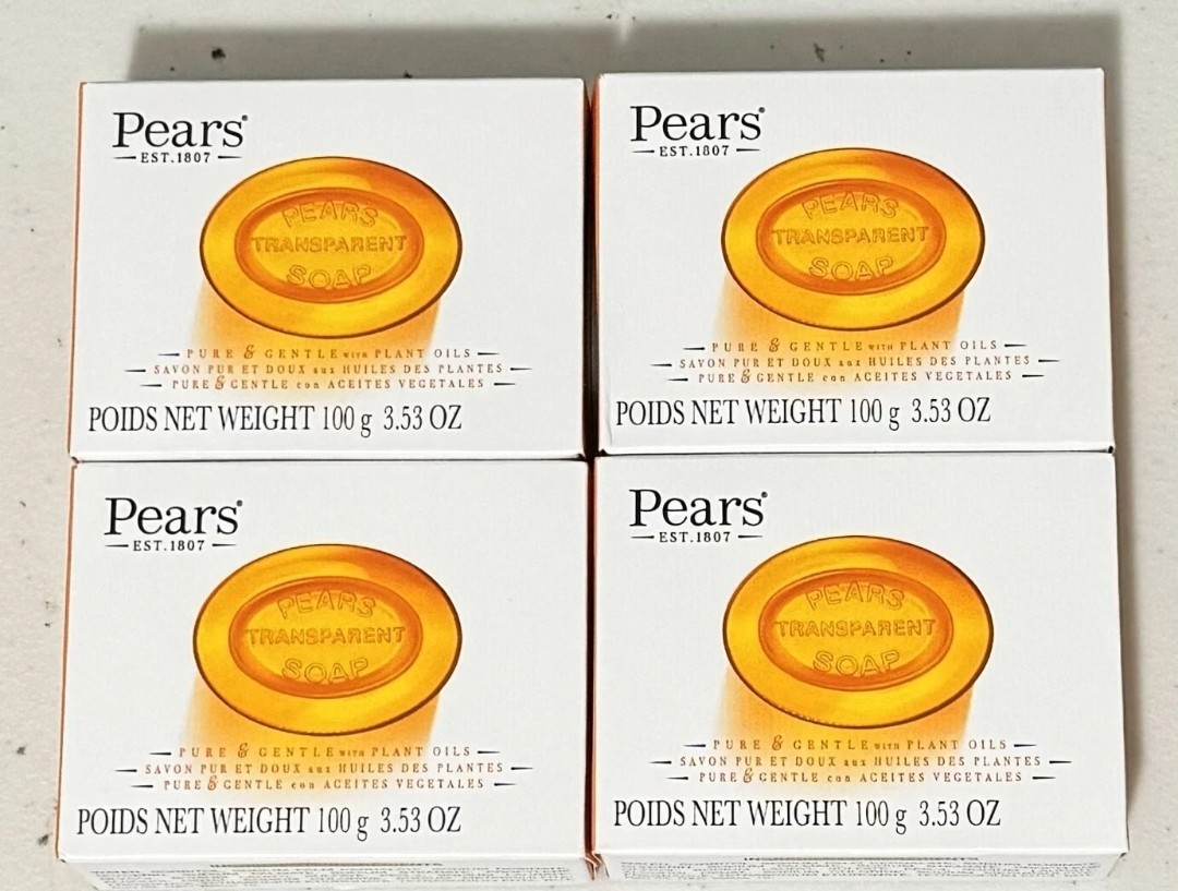 Qty. 4 Pears Transparent Glycerin Bar Soap 3.53 Oz Each Orange Color Free Ship