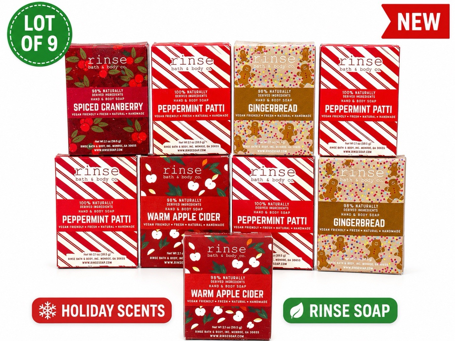 Rinse Bath & Body Co Holiday Soap Lot of 9 Peppermint Gingerbread Apple