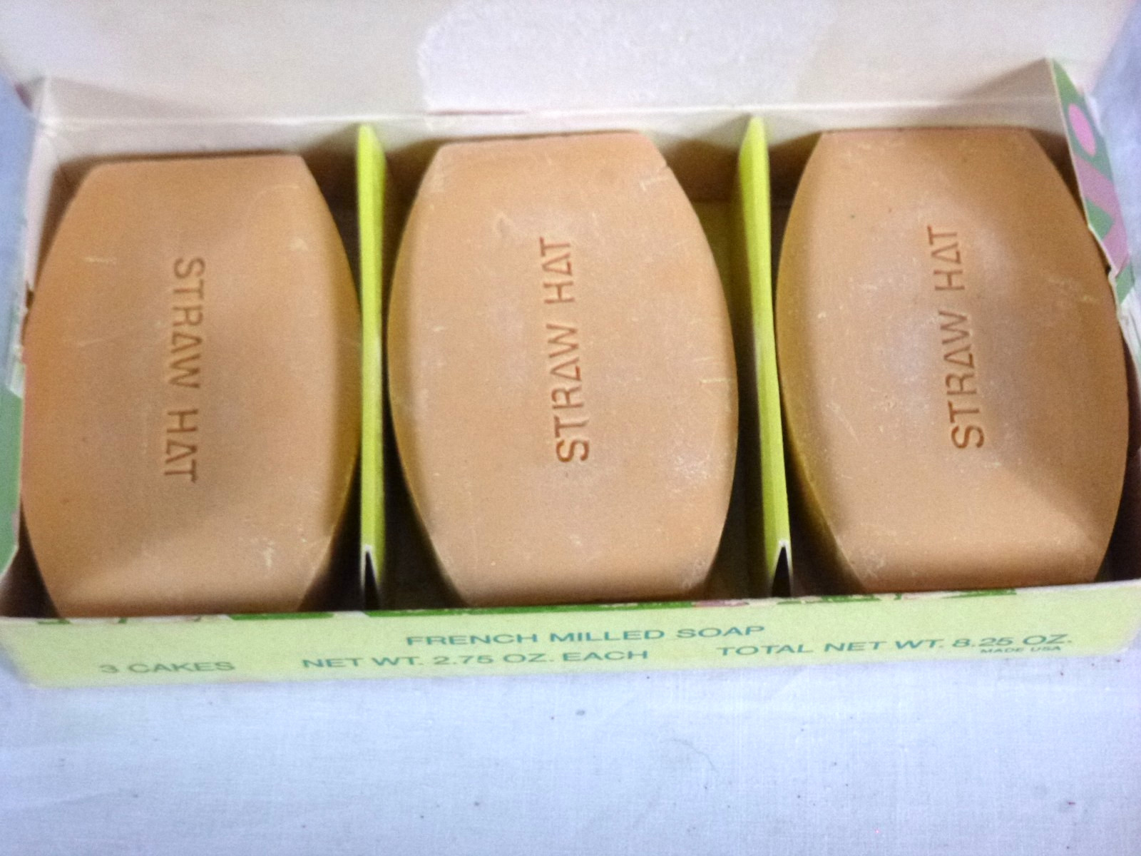 Vtg Faberge Straw Hat French Milled Soap Orig Pkg 3 Bars 2.75 oz Each