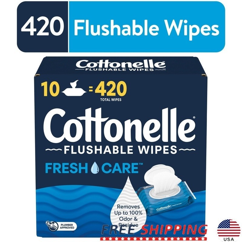 Flushable Wipes 420 Count Total 10 Resealable Packs Adult Cleaning Wipes New