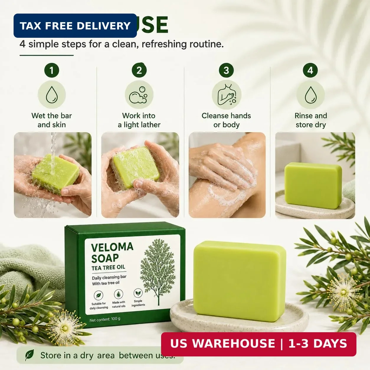 Veloma Antifungal Soap, Veloma Soap, 3.52oz | Tea Tree & Eucalyptus Formula with