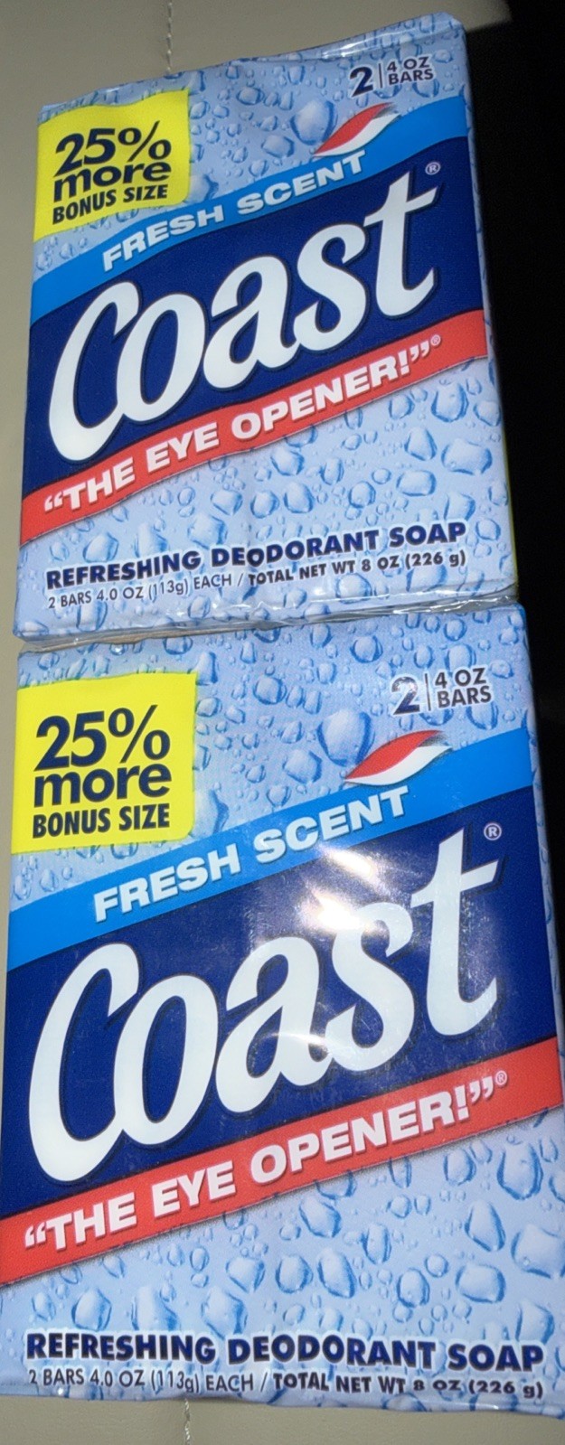 6 bars Coast Deodorant Bar Soap Fresh Scent 4.12 oz Each Eye Opener