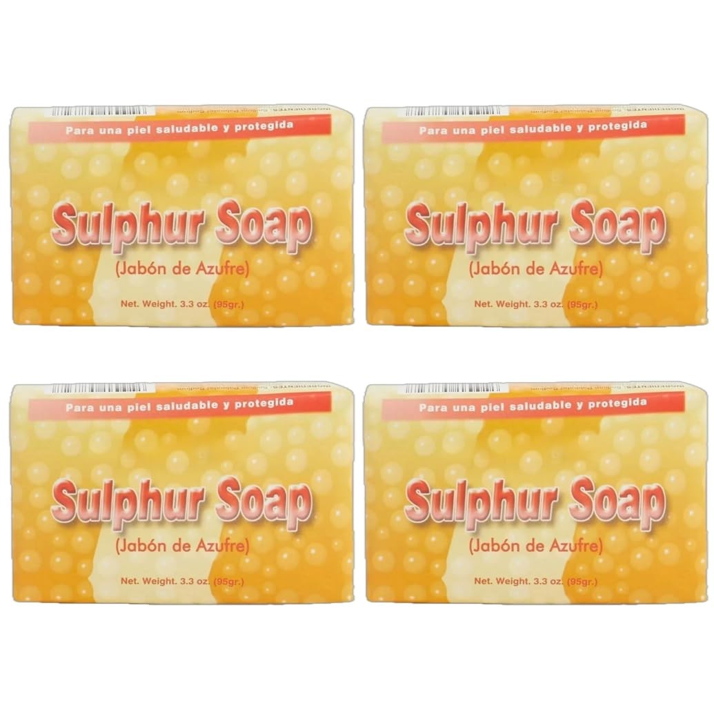 Sulfur Soap Bar 3.3 Oz – Anti-Acne, Skin Cleansing, Jabon de Azufre (Pack of 4)