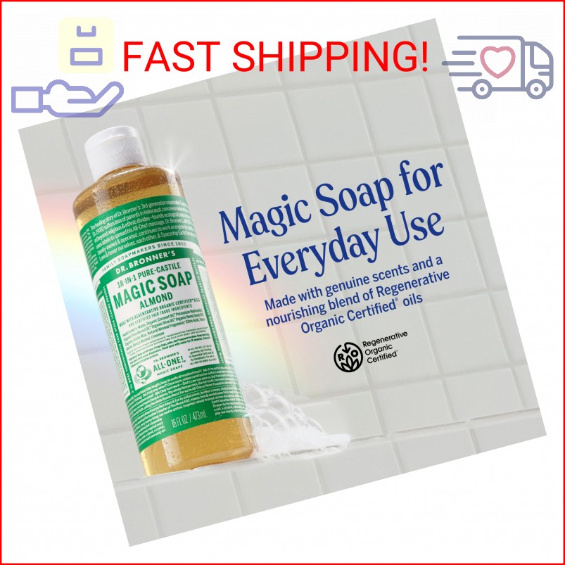 Dr. Bronner’s Pure-Castile Magic Soap Liquid (Almond, 8 Ounce) – Made with Regen