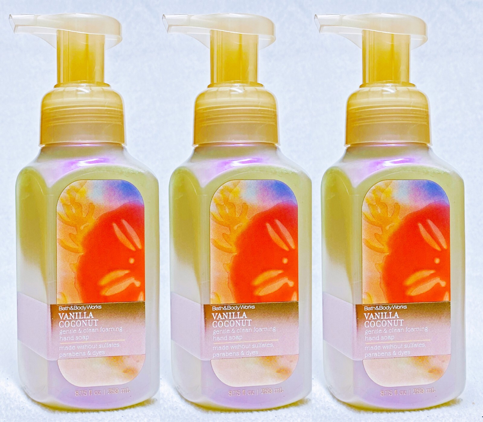 3 Bath & Body Works VANILLA COCONUT Gentle Foaming Hand Soap 8.75 oz