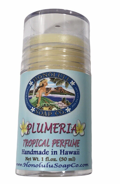 Honolulu Soap Company – PLUMERIA Solid Perfume – 1oz Push Tube Made in the USA