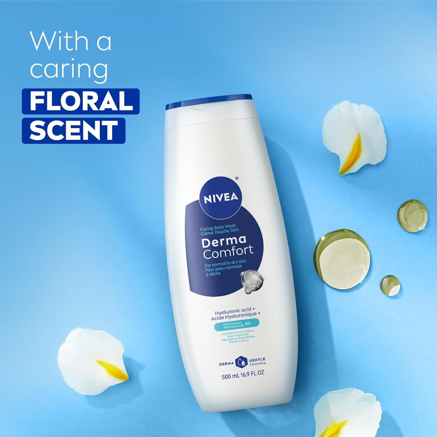 Derma Comfort Caring Body Wash for Normal to Dry Skin, Body Wash with Hyaluronic