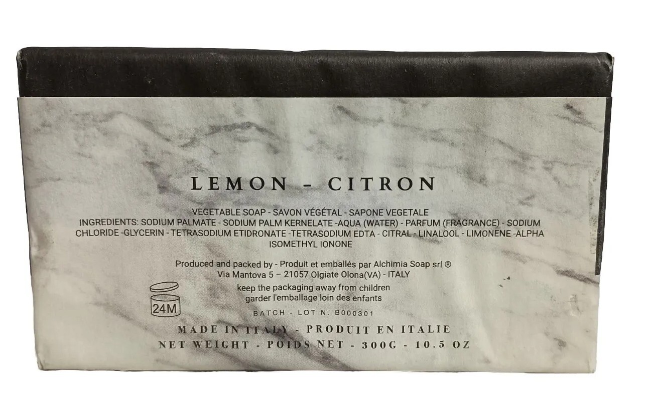 Alchimia Lemon Citron Scented Fine Vegetable Soap 10.5 oz