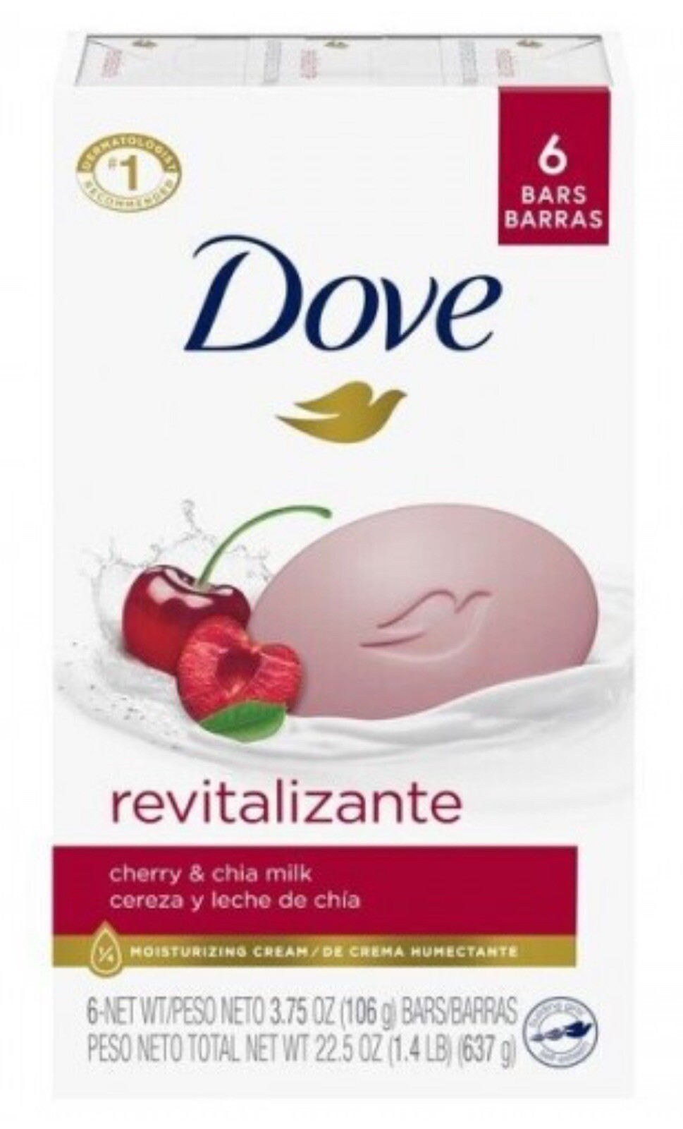 Dove Bar Soap Revitalizante Cherry & Chia Milk, 3.75 Oz 6 Bars, 22.5 Oz Total