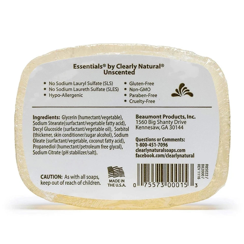 Clearly Natural Essentials Glycerin Bar Soap, Unscented, 4 Ounce, Pack of 12 (Pa