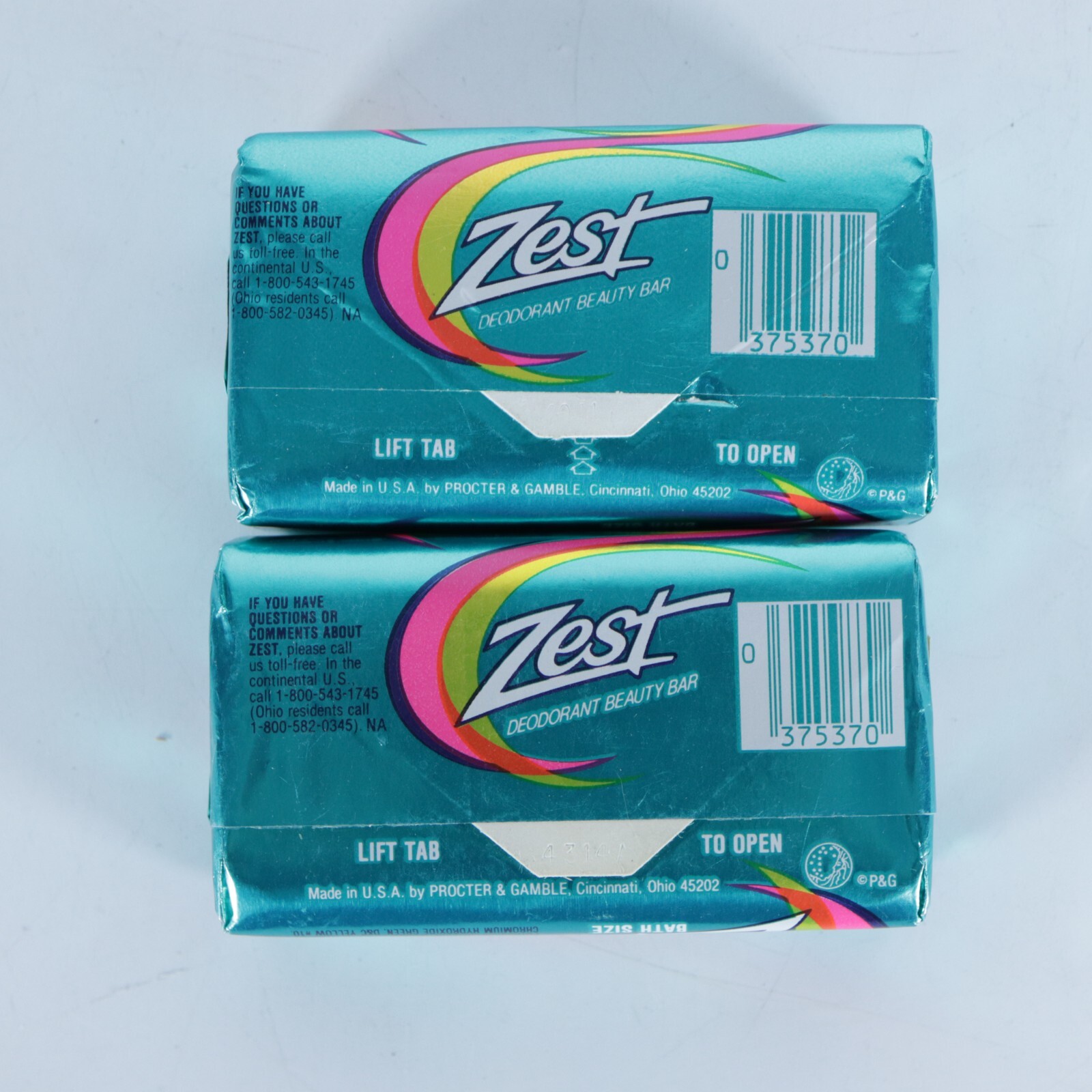 Vintage 80s Aqua ZEST Deodorant Beauty Bar 5 1/2 oz Soap New Metallic Wrap Lot 2