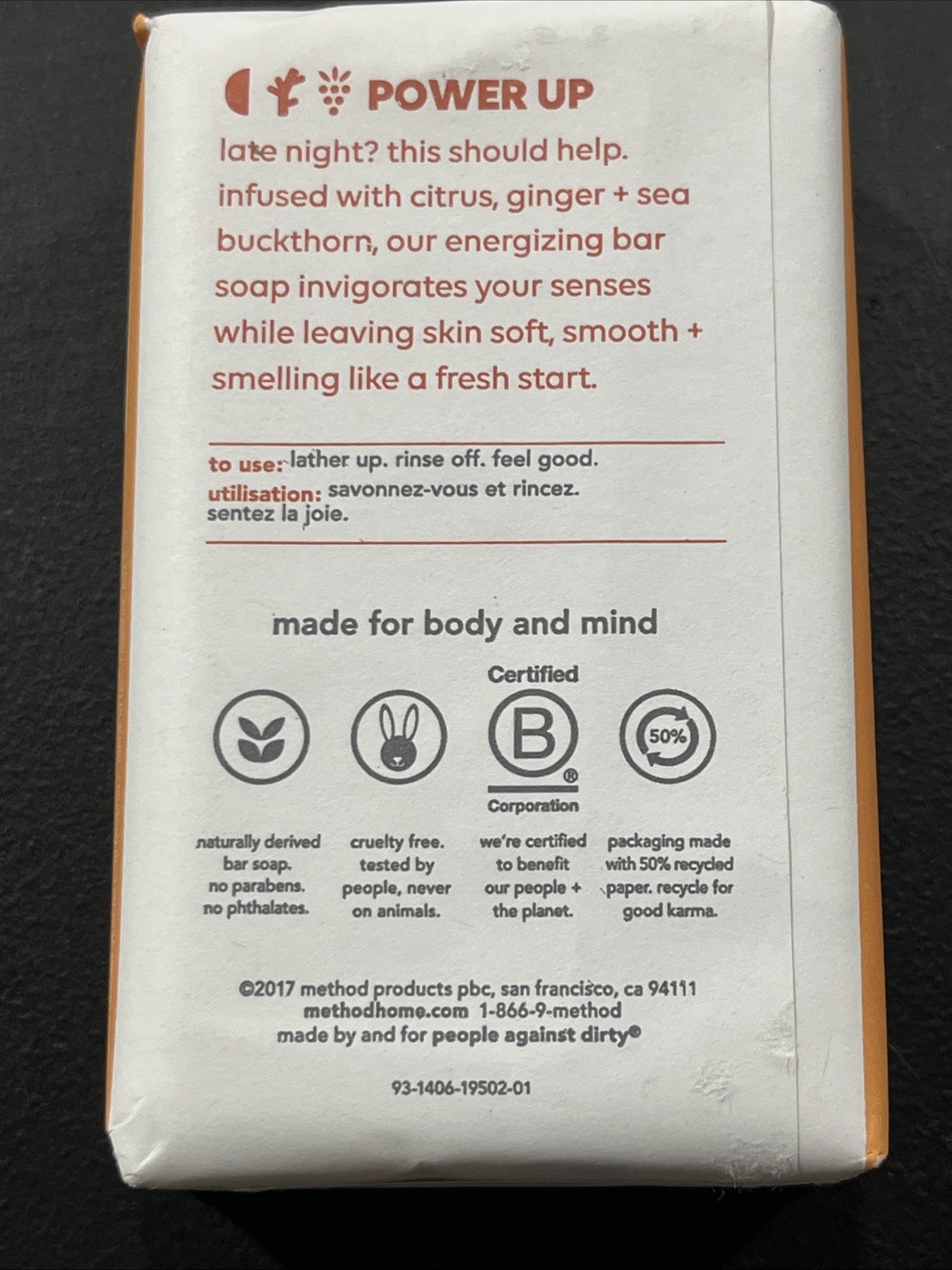 4)METHOD BODY CITRUS GINGER SEA BUCKTHORN ENERGY BOOST BAR SOAP NATURAL INGRED.