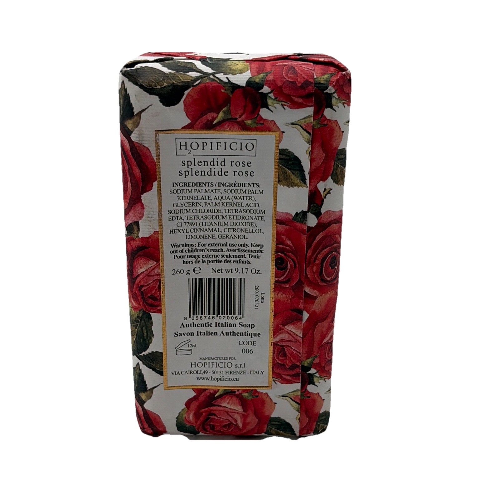 Hopificio Splendid Rose Triple Milled Soap Bar, Rose Scent, 9.17 oz