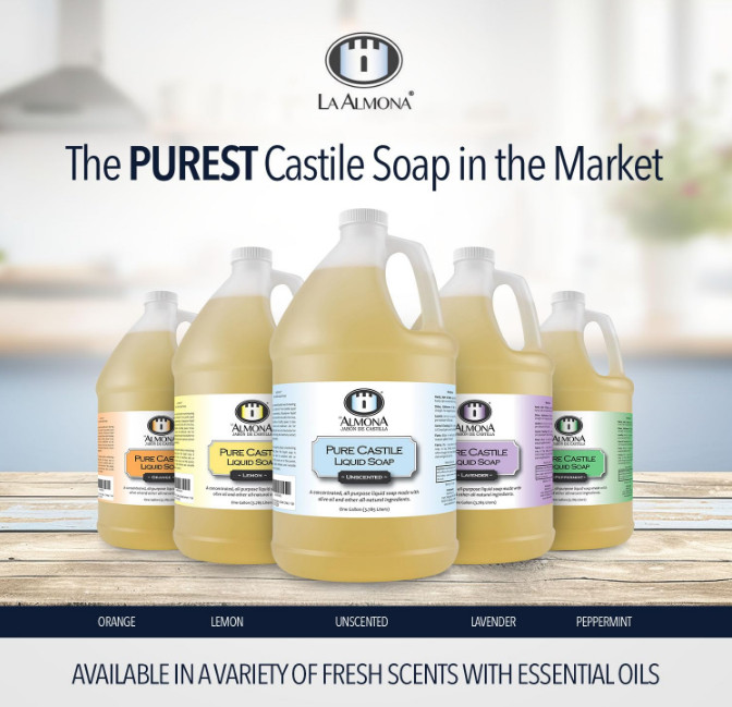 La Almona – Pure Castile Liquid Soap Unscented, 1 Gallon