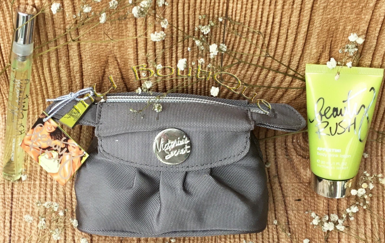 1 VICTORIAS SECRET APPLETINI MIST LOTION GREY SILVER COIN PURSE GIFT BAG SET