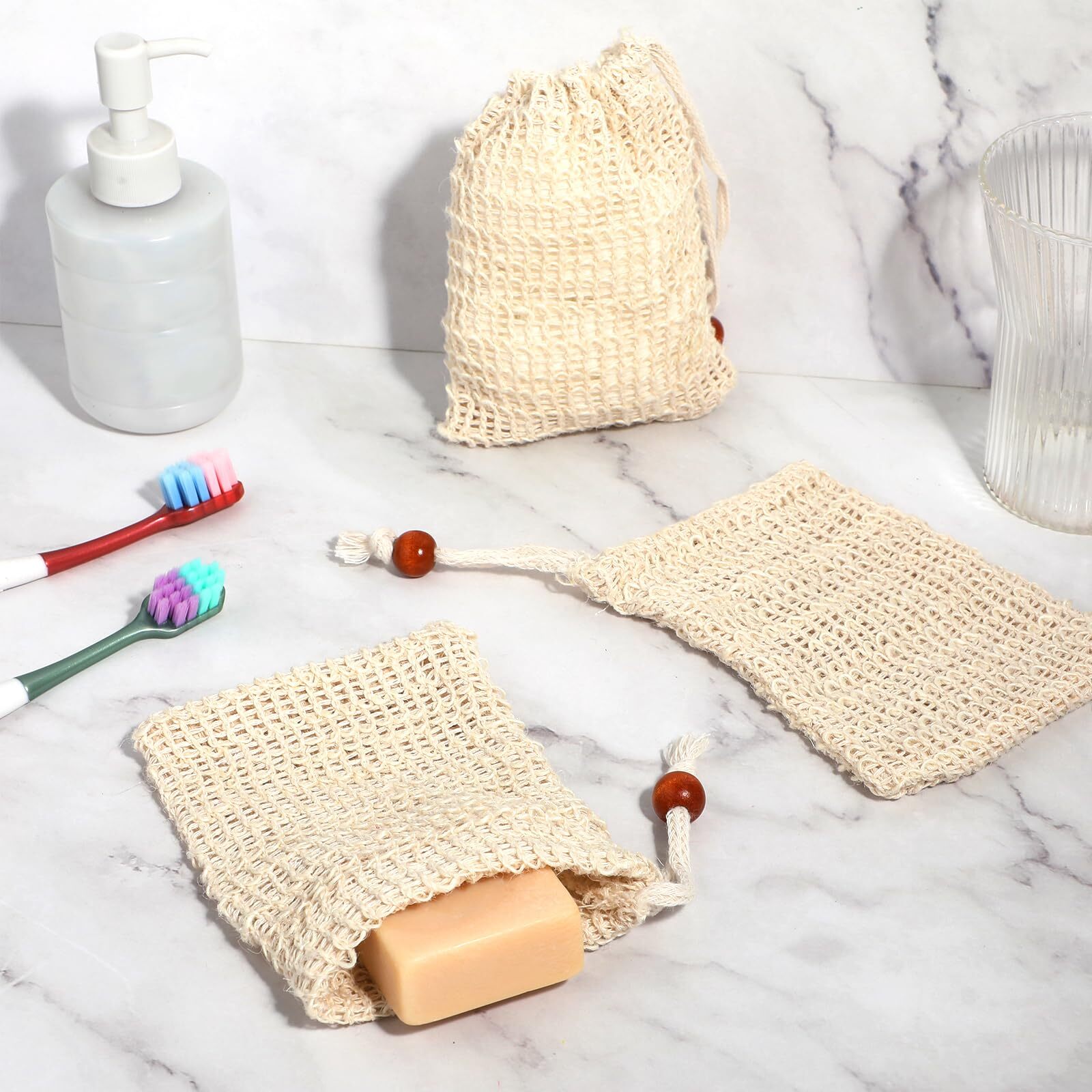 4pcs Soap Bags Natural Sisal Soap Saver Bag Exfoliating Soap Pouch Soap Scrubber