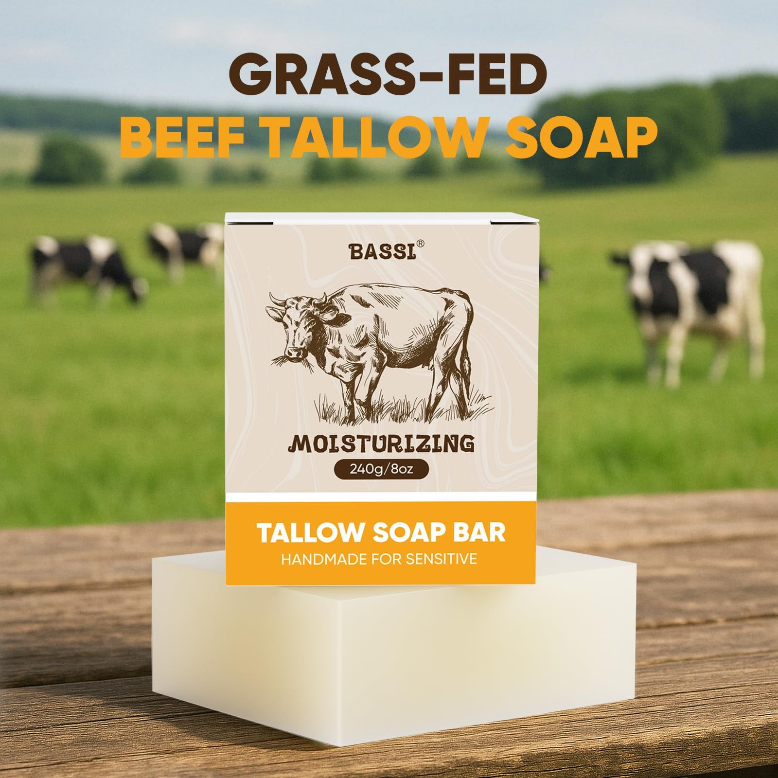 Beef Tallow Soap Bar, 2 Pack All Natural Grass Fed 4 Ounce (Pack of 2), Beige