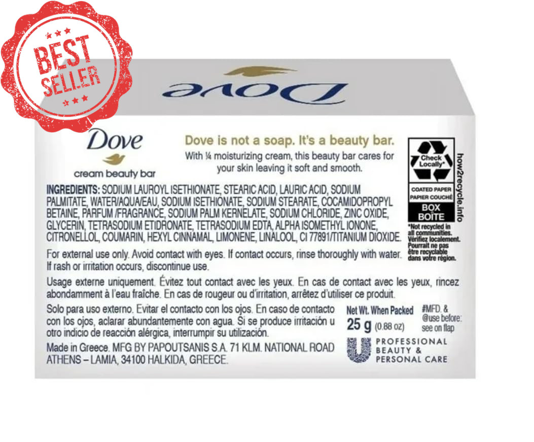 (12) Pack 25 Grams Dove Cream Beauty Bar Travel Size Soap .88 Oz