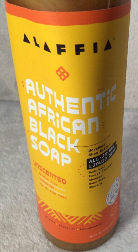 Alaffia Authentic African Black Soap All-In-One Liquid Soap 16 oz Unscented NEW