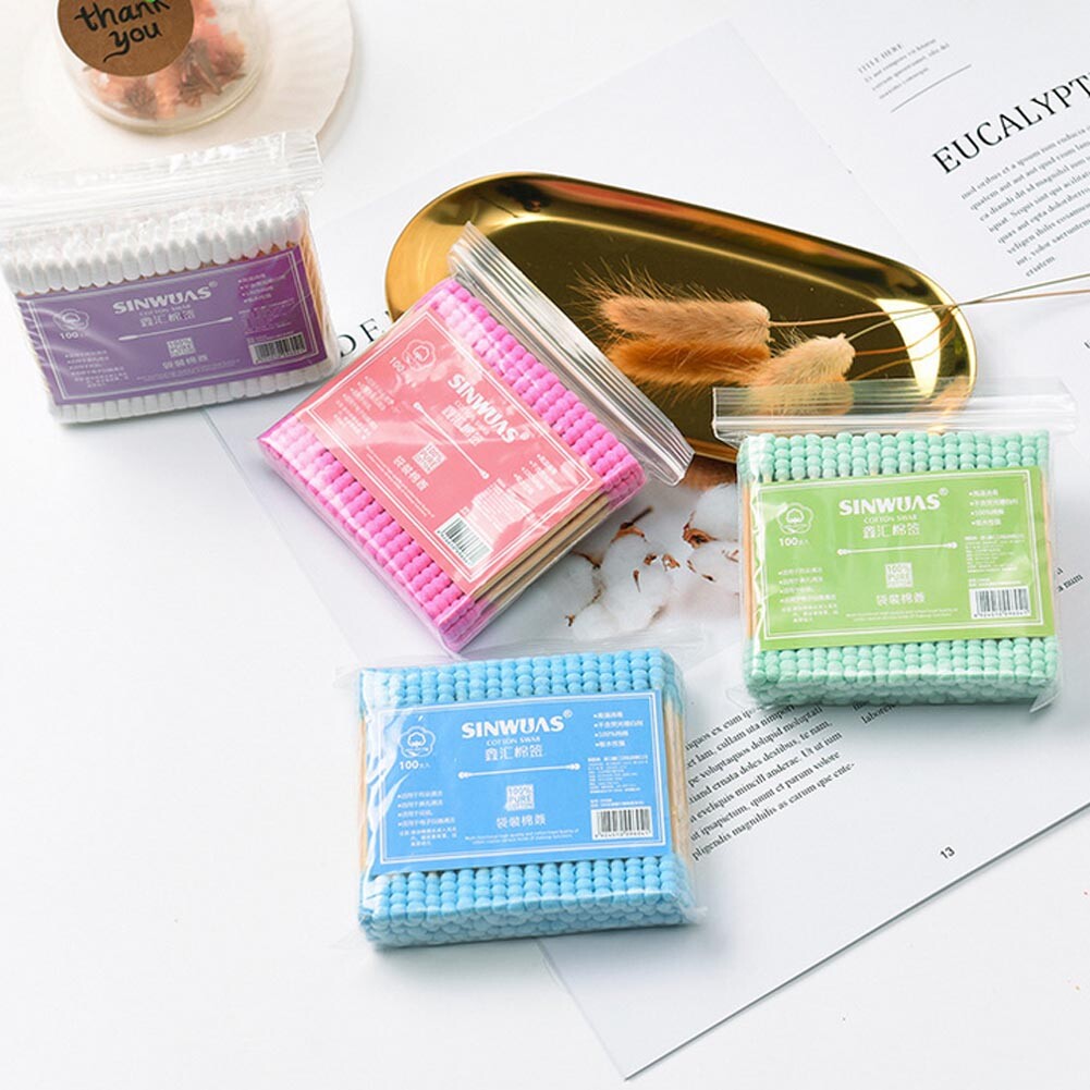 100PCS Cotton Swabs Swab Applicator Q-tips Double Tip Wooden Sticks Ear Clean