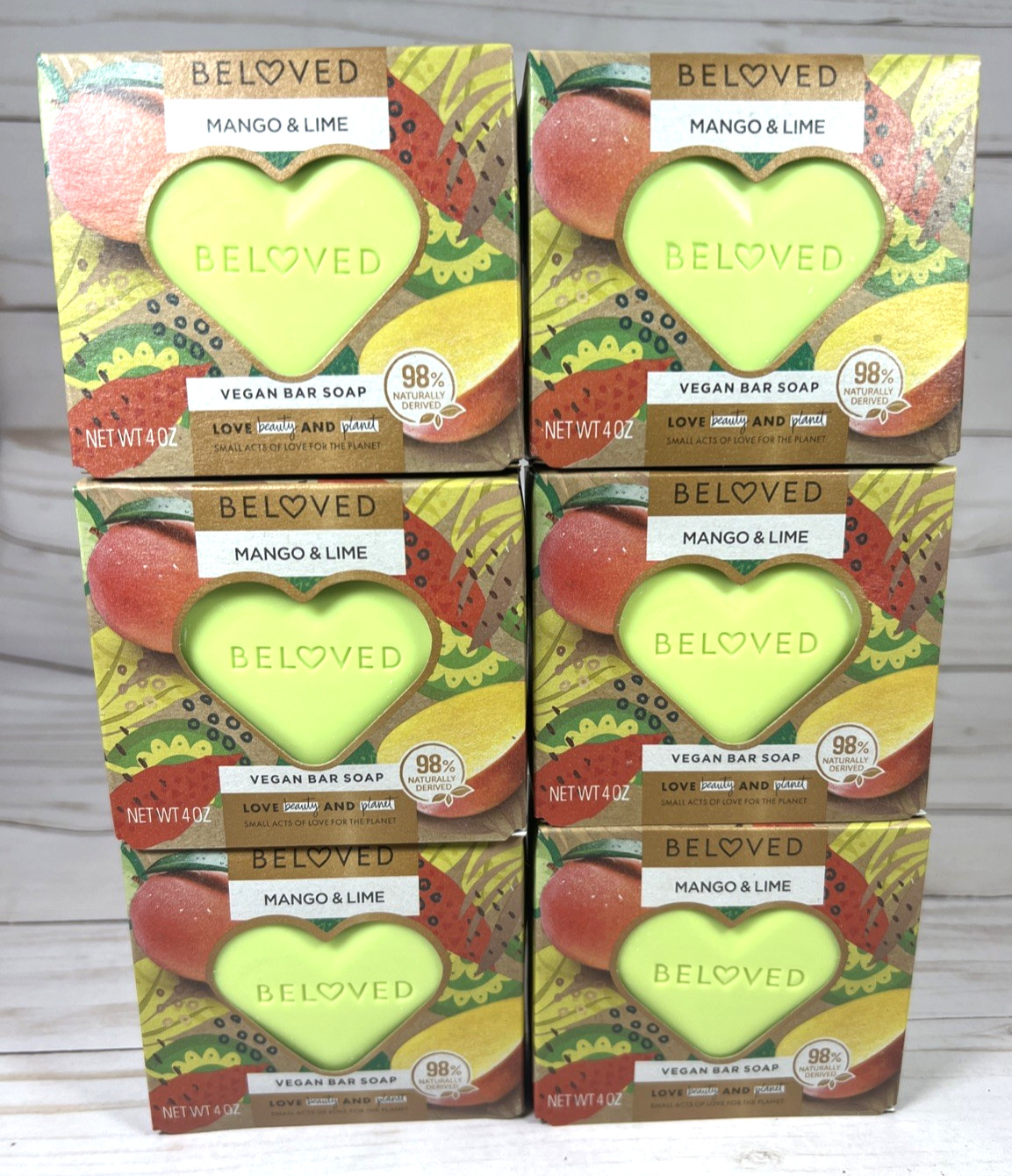 Beloved Mango & Lime Vegan Green Heart Shaped Bar Soap 4oz (6Pack)