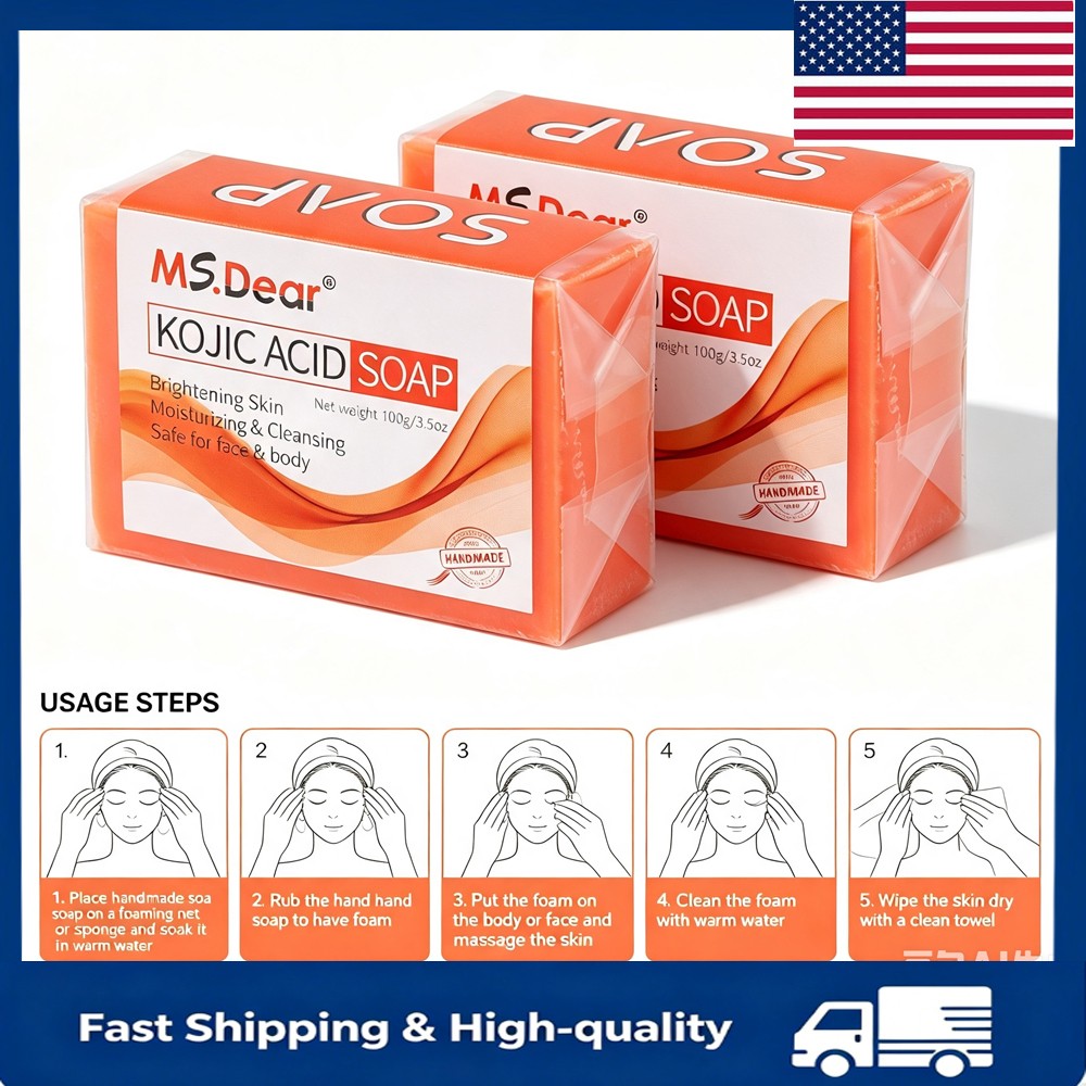 2PCS Kojic Acid Soap Dark Spot Whitening Turmeric Skin Bleaching Lightening 100G