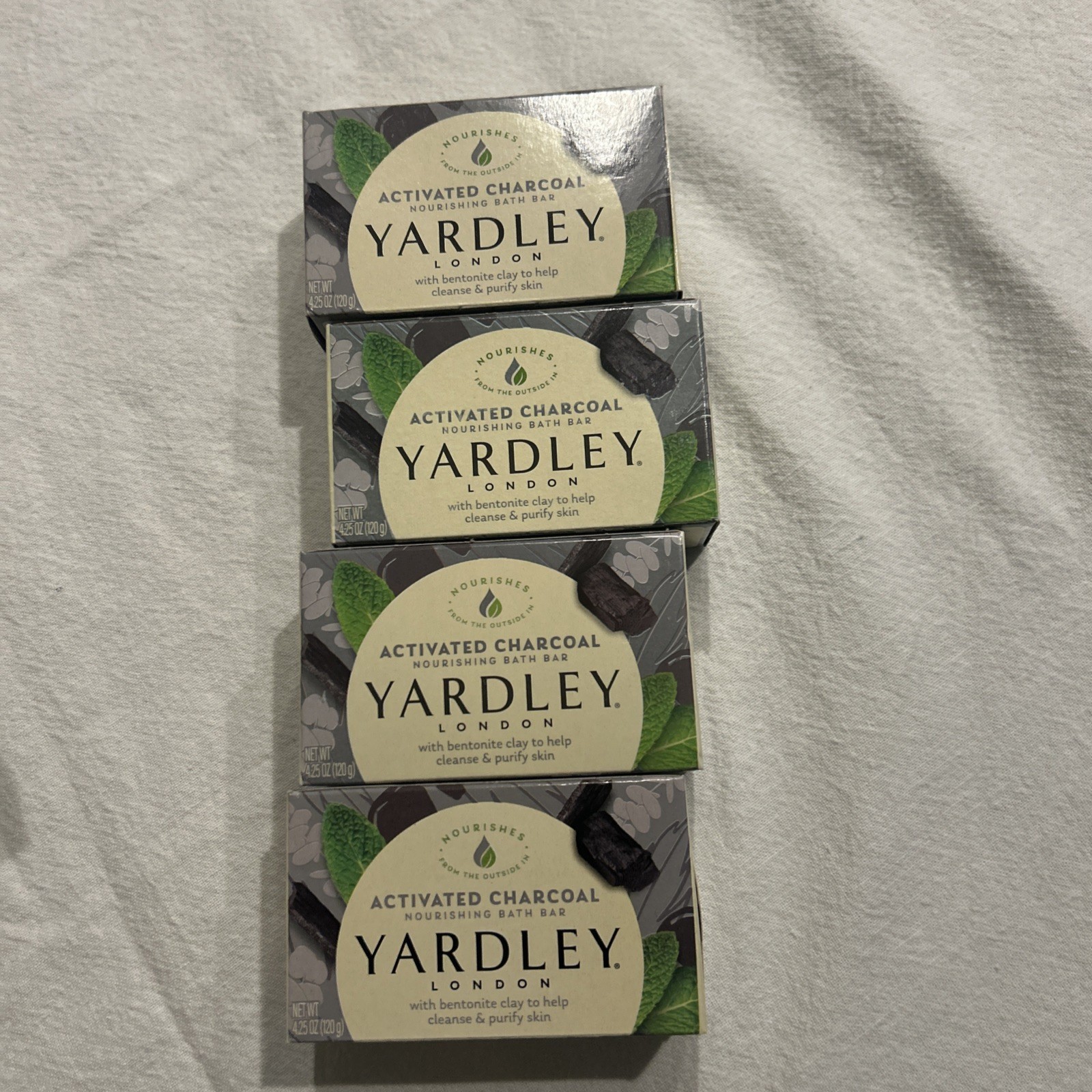 Lot of 4 Yardley London Activated Charcoal Bars Soap 4.25 oz w/ Bentonite Clay