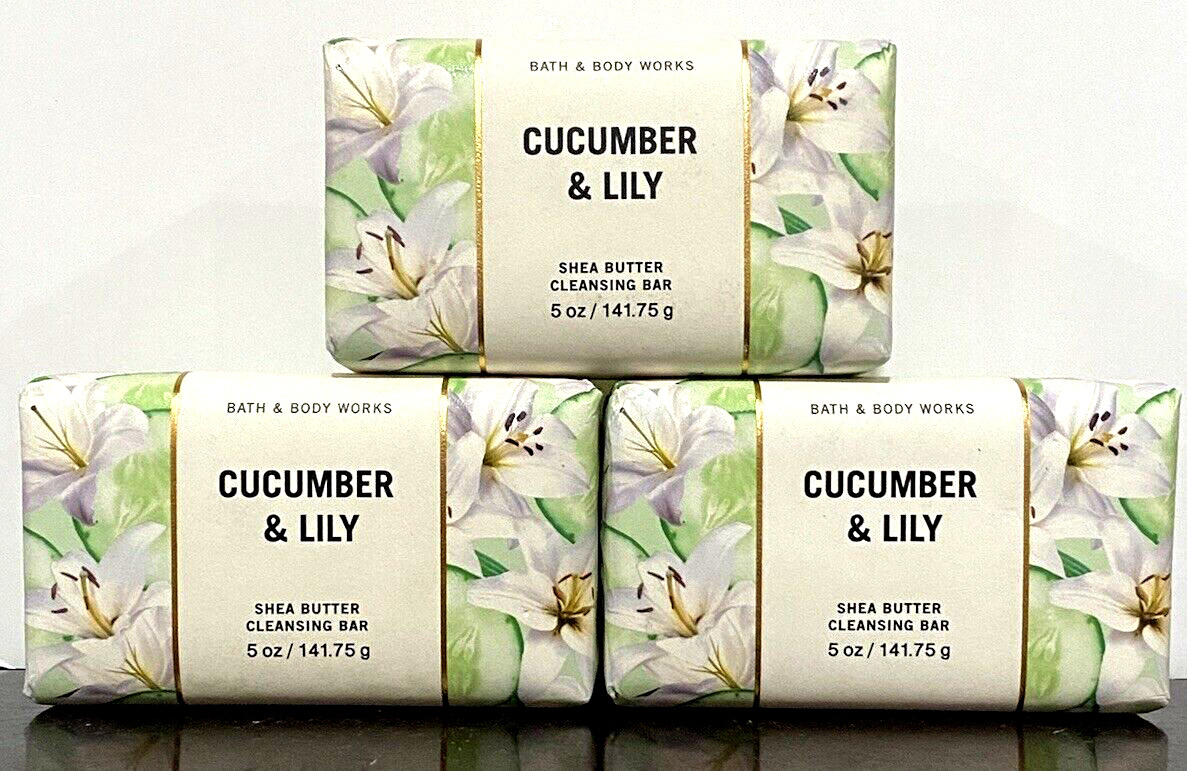 Bath & Body Works Lot of 3 CUCUMBER & LILY Shea Butter Cleansing Bars of Soap
