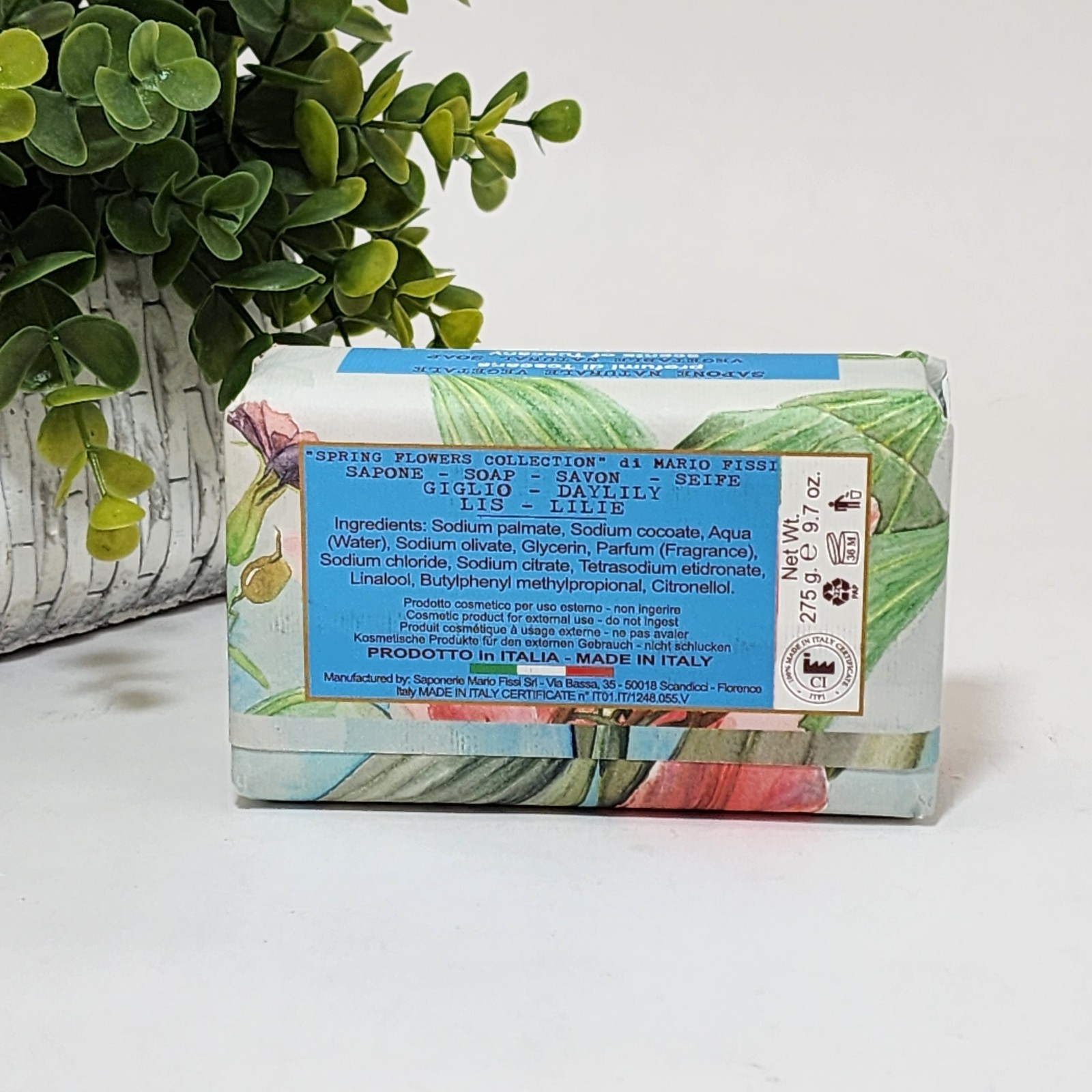 Saponerie Mario Fissi Daylily Spring Flowers Vegetable Bath Soap Bar 9.7 oz 275g