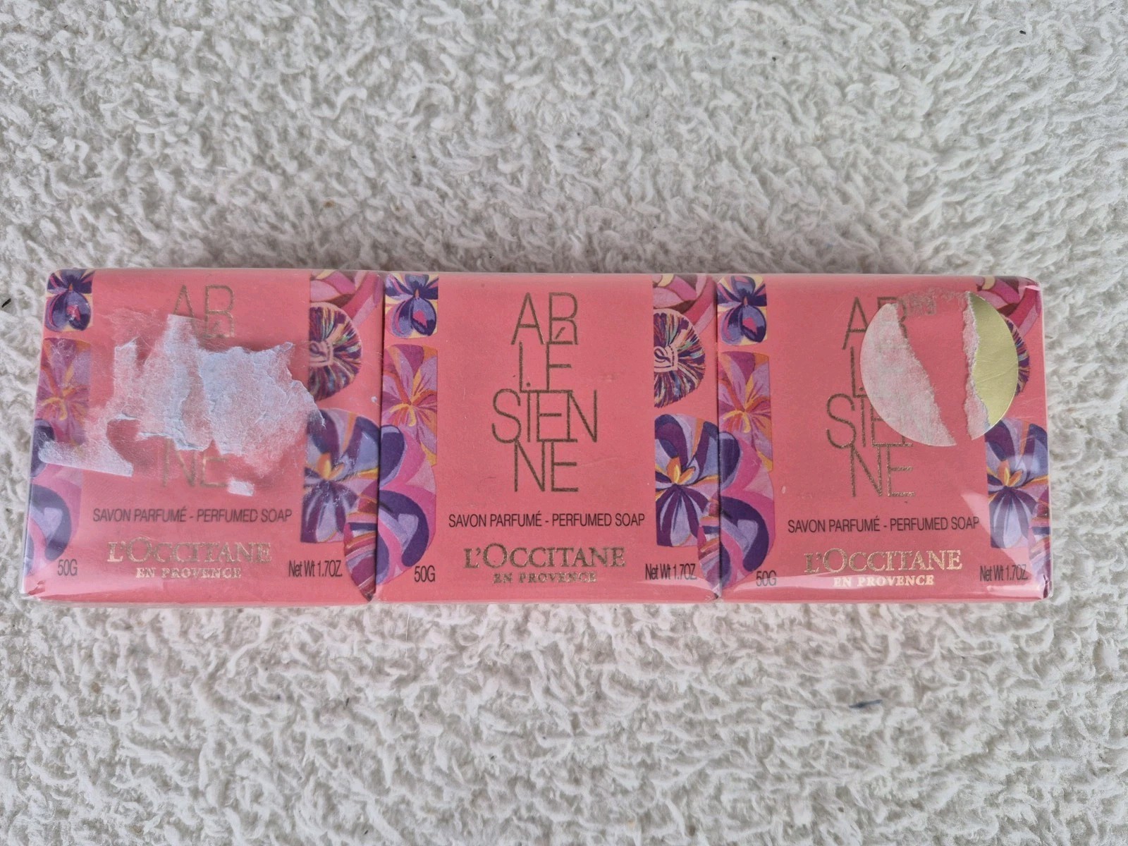 3 Pack L’Occitane Arlésienne Perfumed Soap bars NEW Floral Rose Saffron Violet