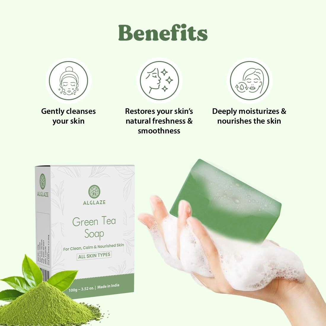 Green Tea Soap With Shea Butter & Jojoba Oil Cleanses Calms & Nourishes