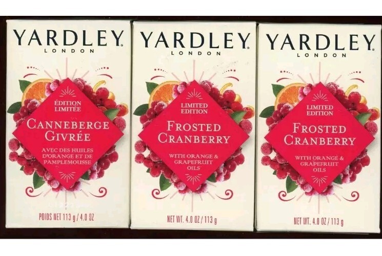 🍒(3) Yardley of London Bar Lot FROSTED CRANBERRY Bath Soap 4 oz🍒
