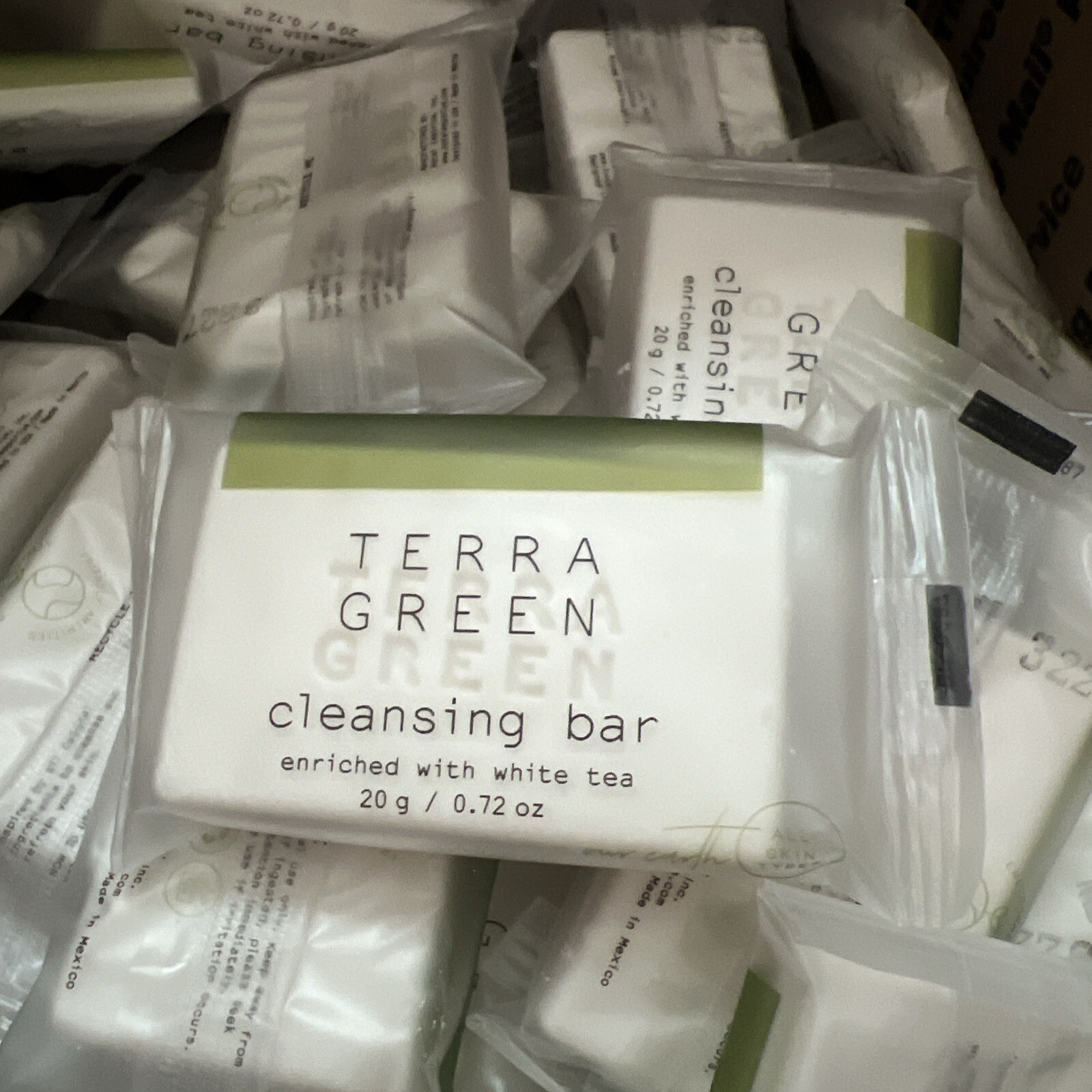 100 Pk Terra Green Cleansing Bar W/ White Tea .72oz Each Travel Sz | New