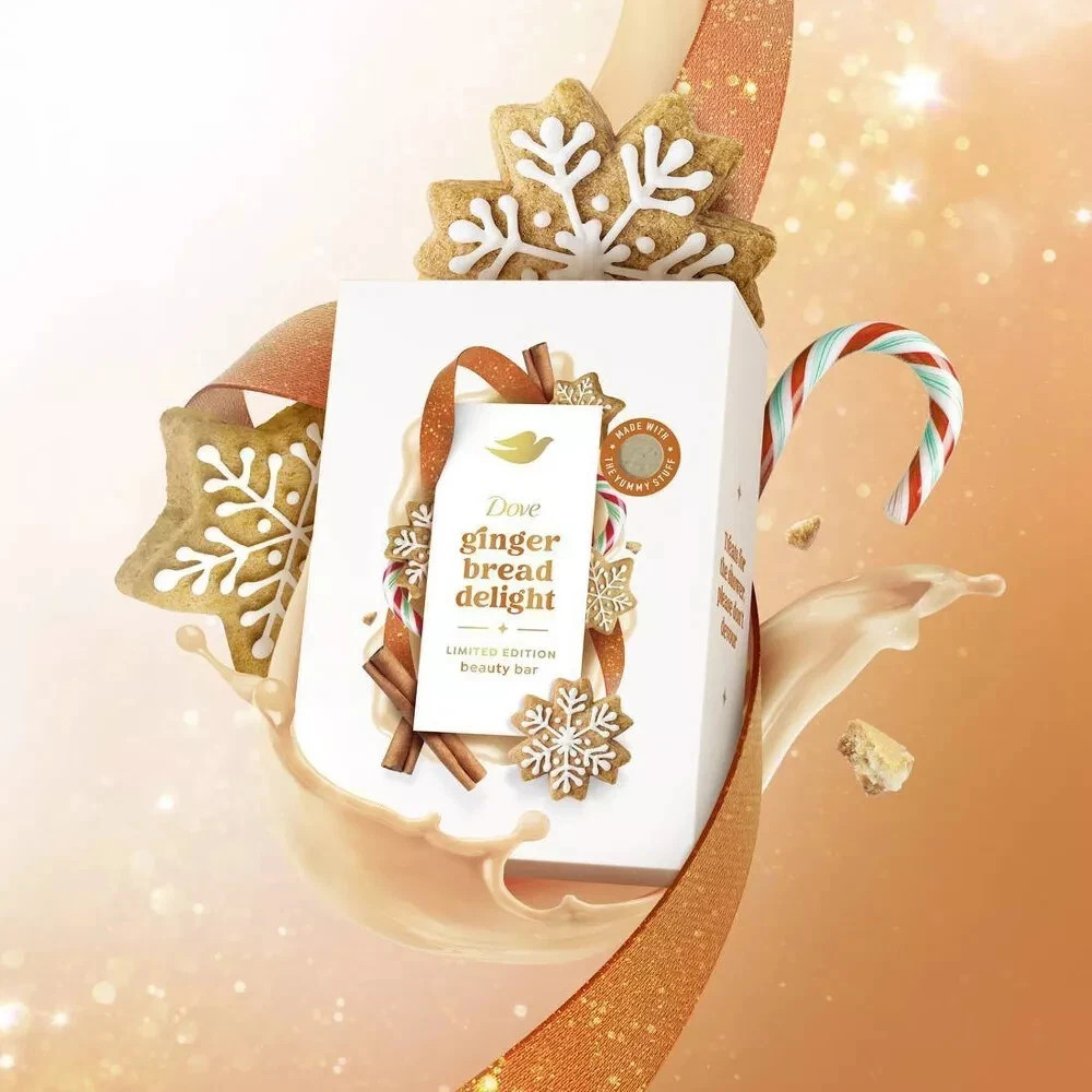 3 Dove Beauty Limited Edition Holiday Treat Bar Soap Gingerbread Delight 5 OZ