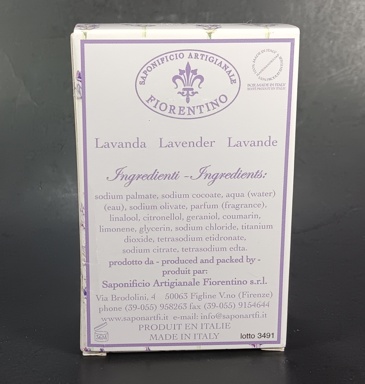Tuscan Lavender Bar Soap 5.29 oz. Italy Saponificio Artigianale Fiorentino NEW